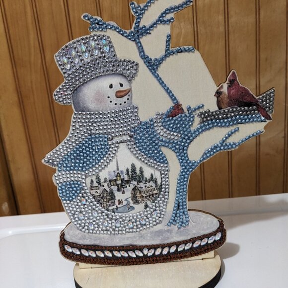 Diamond Art Wooden Table Top Snowman - Picture 1 of 1